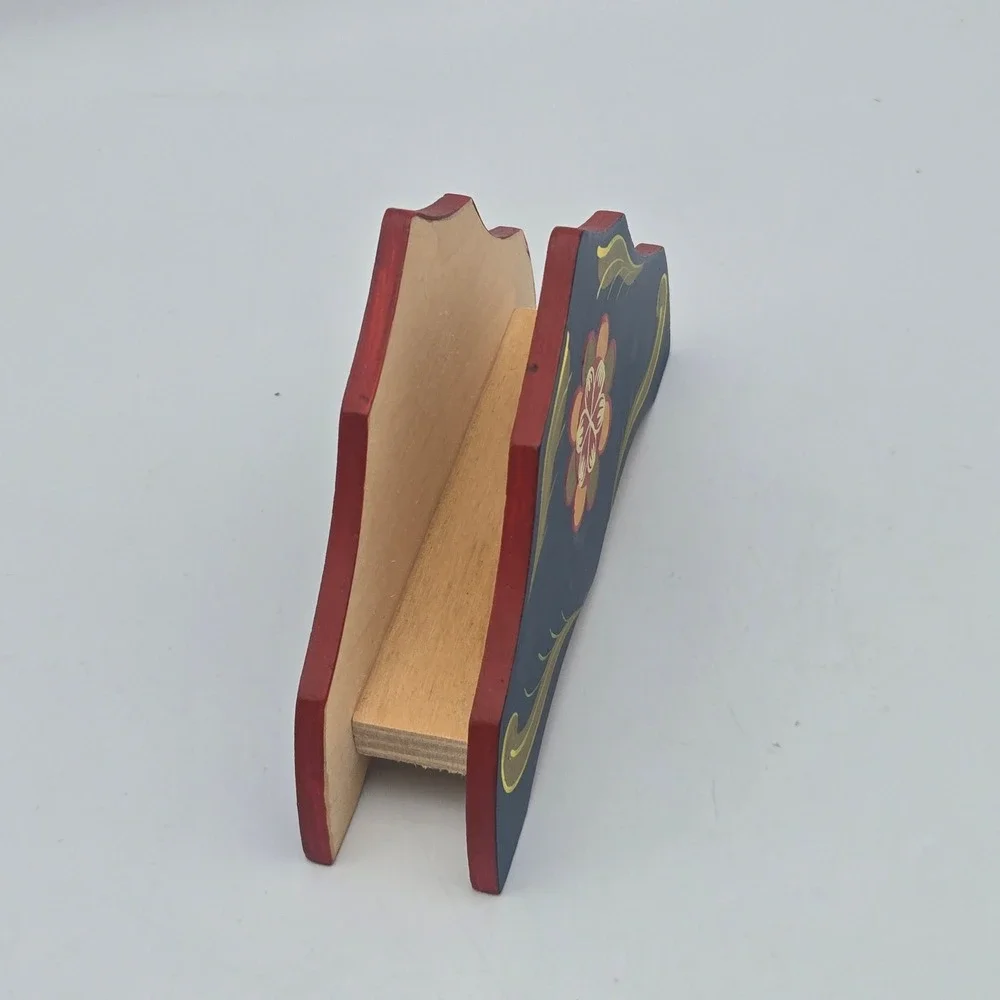 Swedish Dala Hand Painted Bird Floral Wooden Napkin Holder Scandinavian Folk Art
